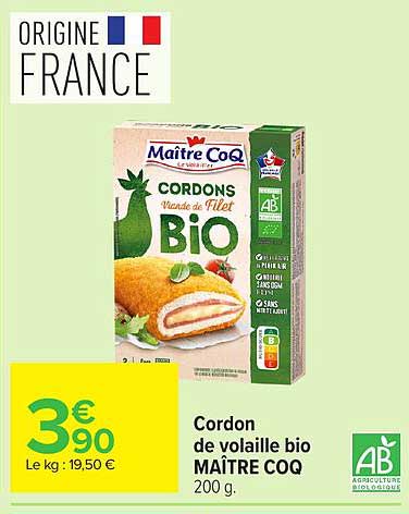 Cordon de volaille bio MAÎTRE COQ 200 g.