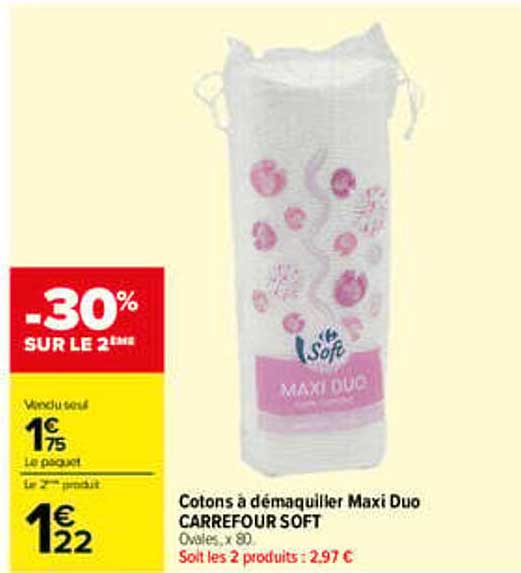 Cotons à démaquiller Maxi Duo CARREFOUR SOFT