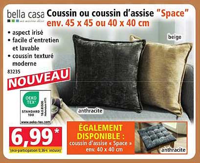 Coussin ou coussin d’assise “Space” env. 45 x 45 ou 40 x 40 cm