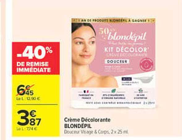 Crème Décolorante BLONDÉPIL Douceur Visage & Corps, 2 x 25 ml