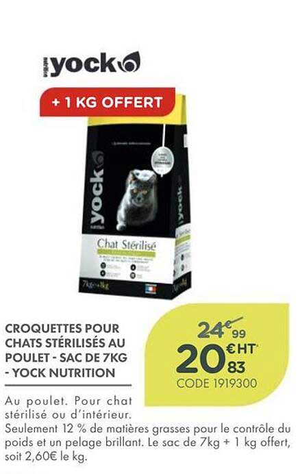 CROQUETTES POUR CHATS STÉRILISÉS AU POULET - SAC DE 7KG - YOCK NUTRITION
