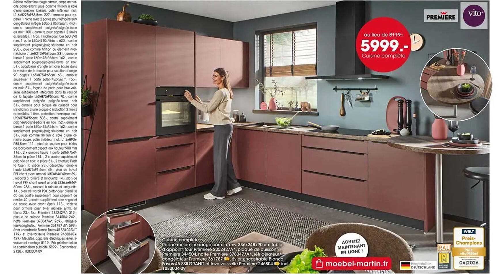 Cuisine complète Résine mélamine rouge carmin