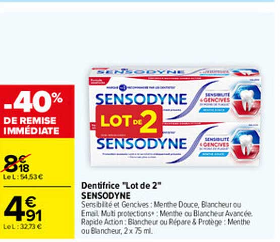 DENTIFRICE "Lot de 2" SENSODYNE