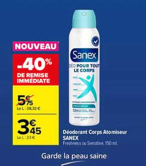 Déodorant Corps Atomiseur SANEX Freshness ou Sensitive, 150 ml