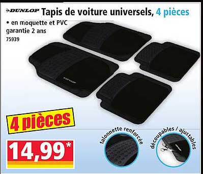 DUNLOP Tapis de voiture universels, 4 pièces