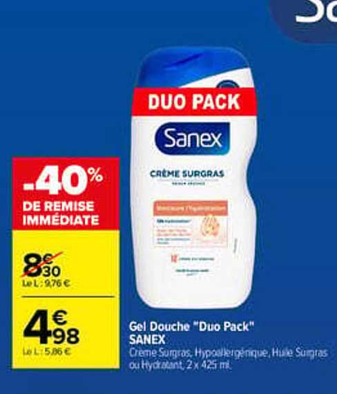 DUO PACK Sanex Crème Surgras -40% de remise immédiate