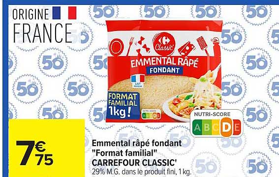 Emmental râpé fondant "Format familial" CARREFOUR CLASSIC'