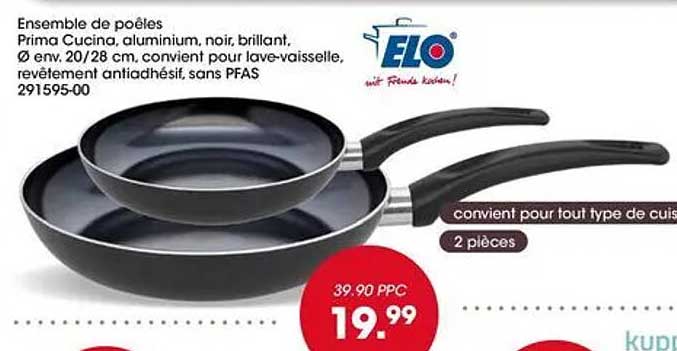 Ensemble de poêles Prima Cucina, aluminium, noir, brillant, Ø env. 20/28 cm, convient pour lave-vaisselle, revêtement antiadhésif, sans PFAS 291595-00