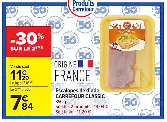 Escalopes de dinde CARREFOUR CLASSIC 850 g