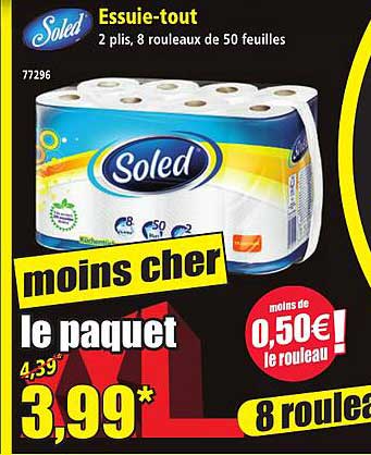 Essuie-tout 2 plis, 8 rouleaux de 50 feuilles