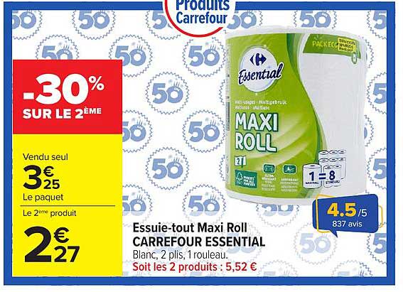 Essuie-tout Maxi Roll CARREFOUR ESSENTIAL