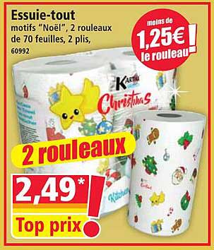 Essuie-tout motifs "Noël", 2 rouleaux de 70 feuilles, 2 plis, 60992