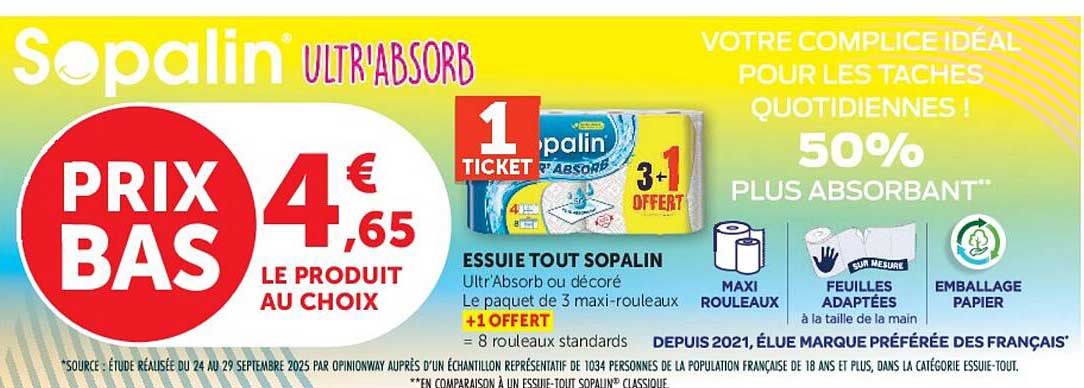 ESSUIE TOUT SOPALIN Ultra'Absorb ou décoré Le paquet de 3 maxi-rouleaux +1 OFFERT