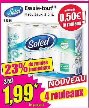 Essuie-tout(1) 4 rouleaux, 3 plis, moins de 0,50€ le rouleau