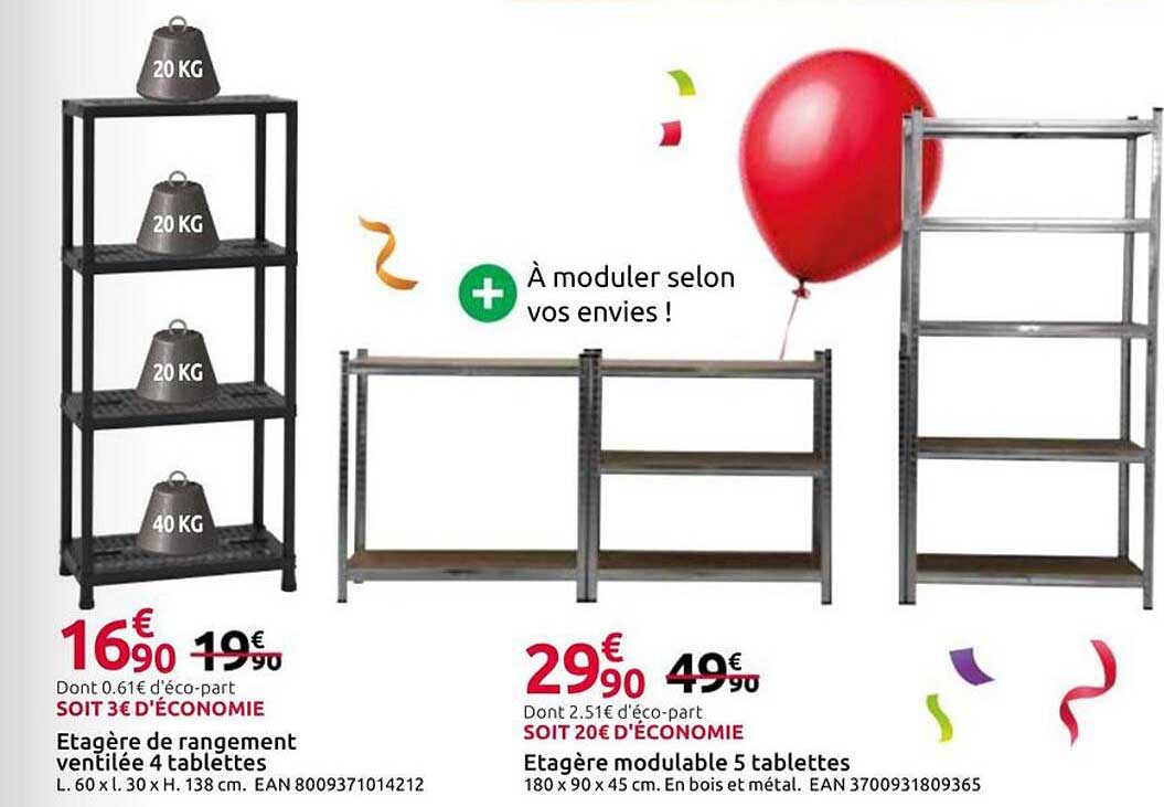Etagère de rangement ventilée 4 tablettes