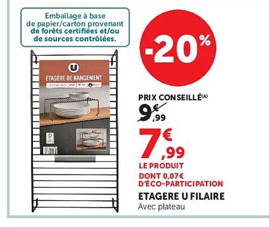 ETAGERE U FILAIRE Avec plateau