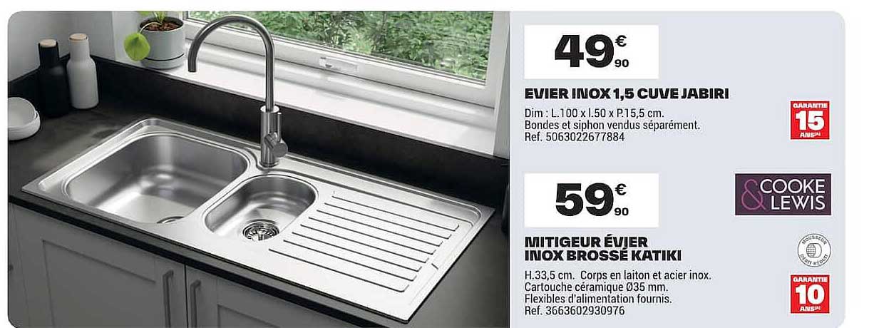 EVIER INOX 1,5 CUVE JABIRI