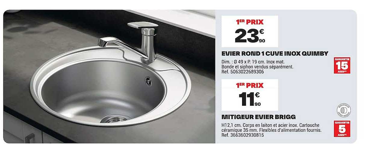 EVIER ROND 1 CUVE INOX QUIMBY
