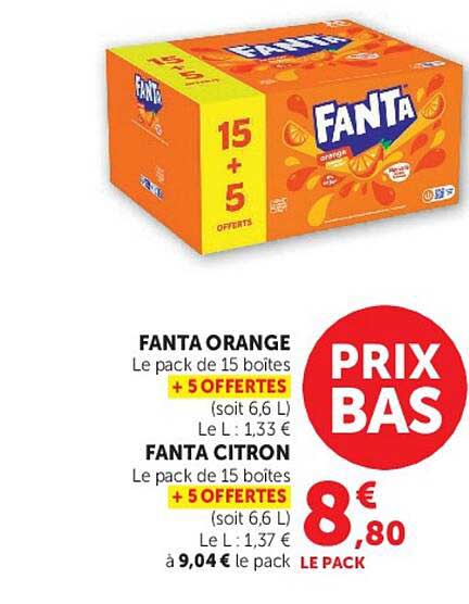 FANTA ORANGE Le pack de 15 boîtes + 5 OFFERTES