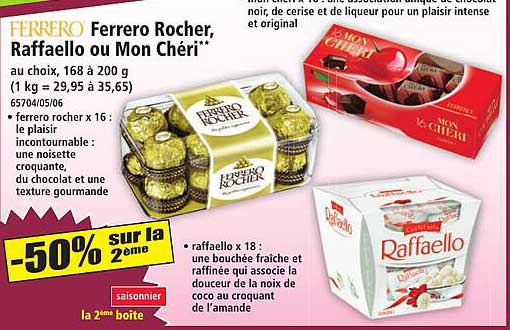 Ferrero Rocher, Raffaello ou Mon Chéri** au choix, 168 à 200 g