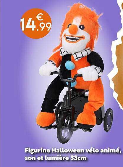 Figurine Halloween vélo animé, son et lumière 33cm