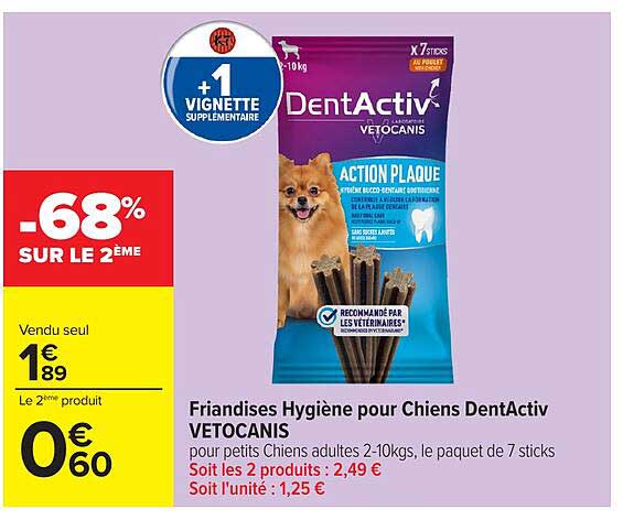 Friandises Hygiène pour Chiens DentActiv VETOCANIS