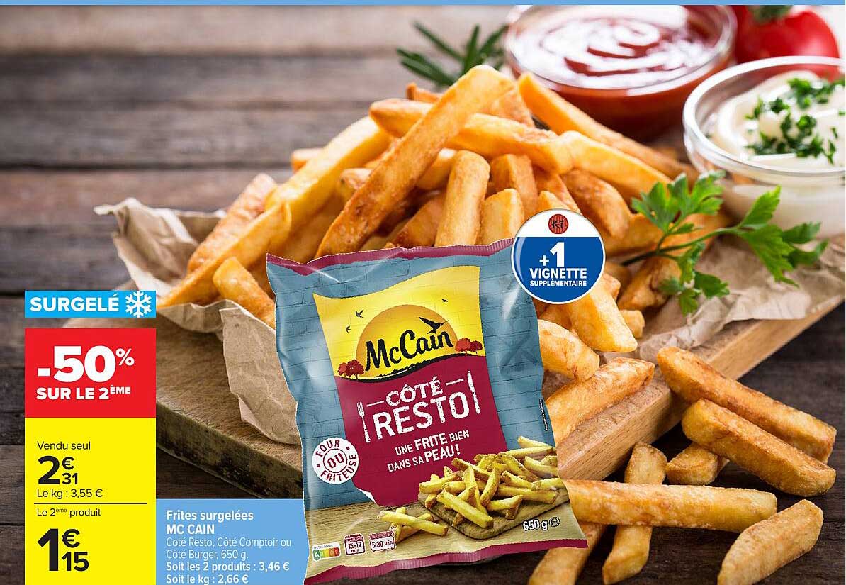 Frites surgelées MC CAIN Côté Resto, Côté Comptoir ou Côté Brasserie, 650 g