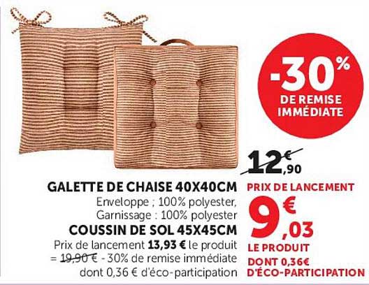 GALETTE DE CHAISE 40X40CM / COUSSIN DE SOL 45X45CM