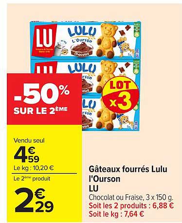 Gâteaux fourrés Lulu l'Ourson LU