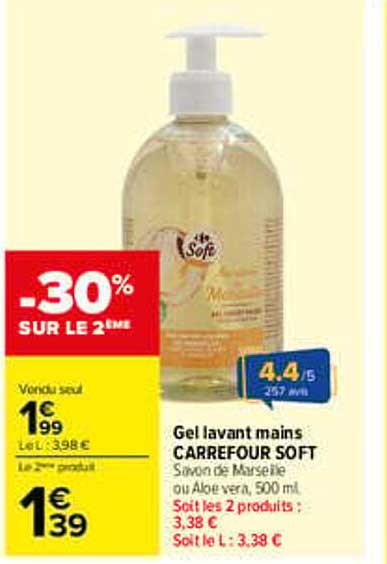 Gel lavant mains CARREFOUR SOFT