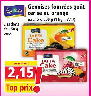 Génoises fourrées goût cerise ou orange