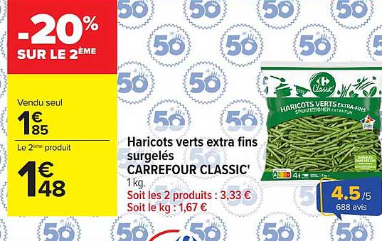 Haricots verts extra fins surgelés CARREFOUR CLASSIC' 1 kg