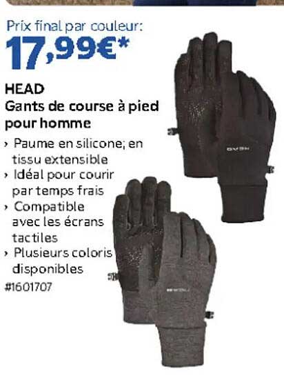 HEAD Gants de course à pied pour homme