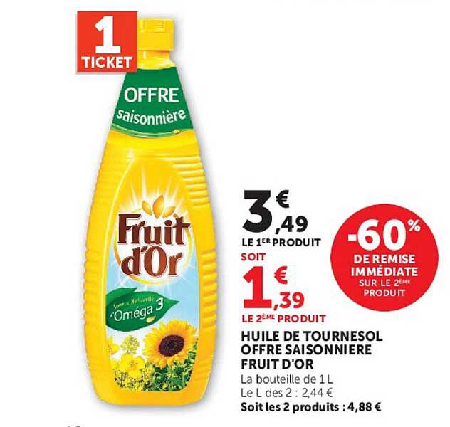 HUILE DE TOURNESOL OFFRE SAISONNIERE FRUIT D'OR