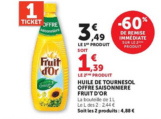 HUILE DE TOURNESOL OFFRE SAISONNIERE FRUIT D'OR