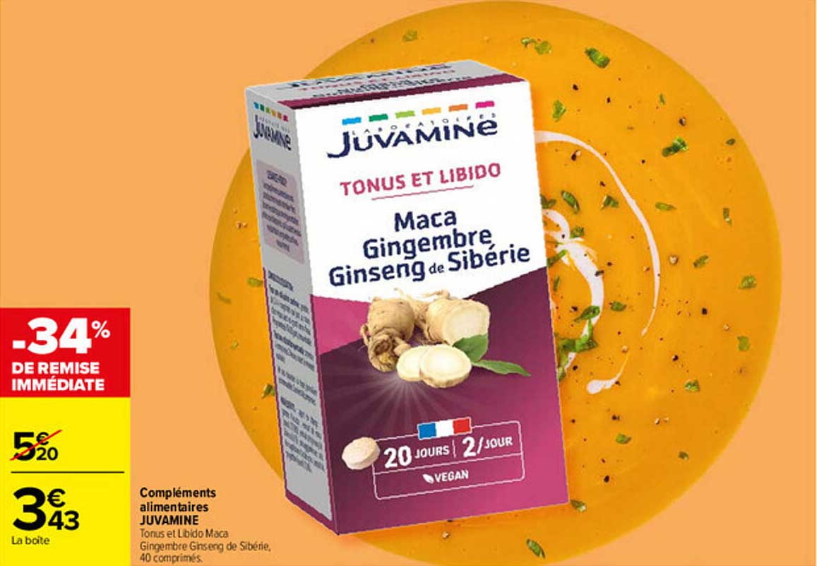 JUVAMINE Tonus et Libido Maca Gingembre Ginseng de Sibérie