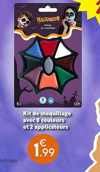 Kit de maquillage avec 8 couleurs et 2 applicateurs
