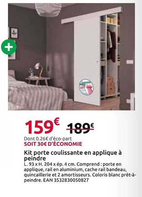 Kit porte coulissante en applique à peindre