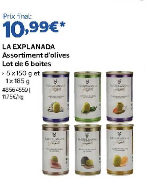LA EXPLANADA Assortiment d’olives Lot de 6 boites , 5 x 150 g et 1 x 185 g