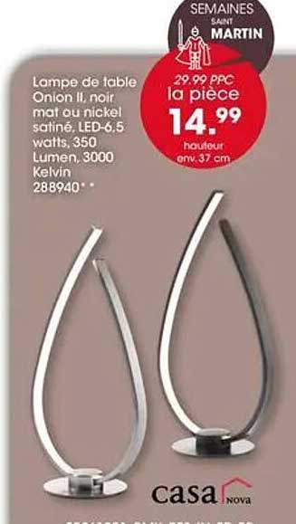 Lampe de table Onion II, noir mat ou nickel satiné, LED-6.5 watts, 350 Lumen, 3000 Kelvin, 288940*