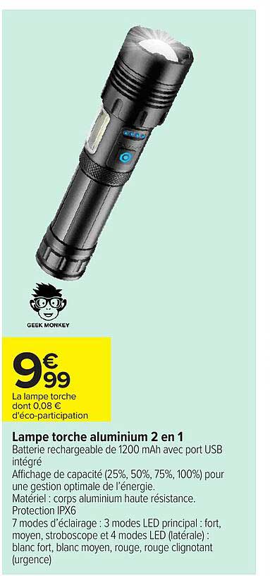 Lampe torche aluminium 2 en 1