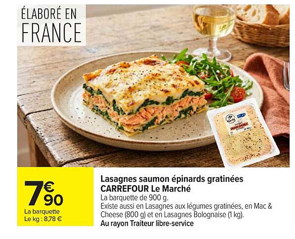 Lasagnes saumon épinards gratinées CARREFOUR Le Marché