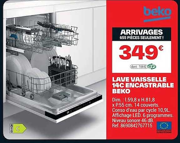 LAVE VAISSELLE 14C ENCASTRABLE BEKO