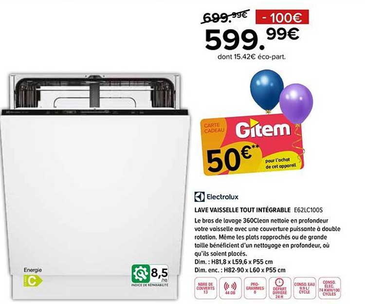 LAVE VAISSELLE TOUT INTÉGRABLE E62LC100S