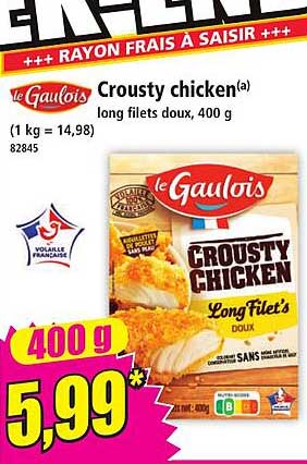 le Gaulois Crousty chicken(a) long filets doux, 400 g