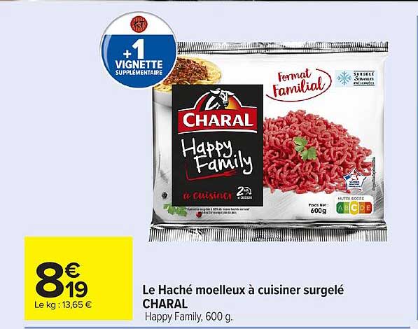 Le Haché moelleux à cuisiner surgelé CHARAL Happy Family, 600 g.