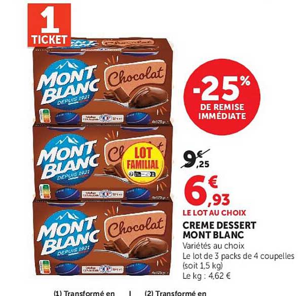 LE LOT AU CHOIX CREME DESSERT MONT BLANC