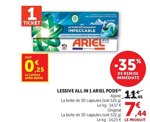 LESSIVE ALL IN 1 ARIEL PODS(A) Alpine