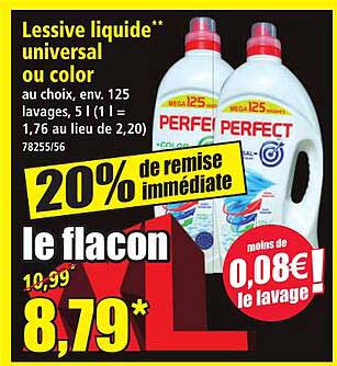 Lessive liquide** universal ou color au choix, env. 125 lavages, 5 l (1 l = 1,76 au lieu de 2,20)