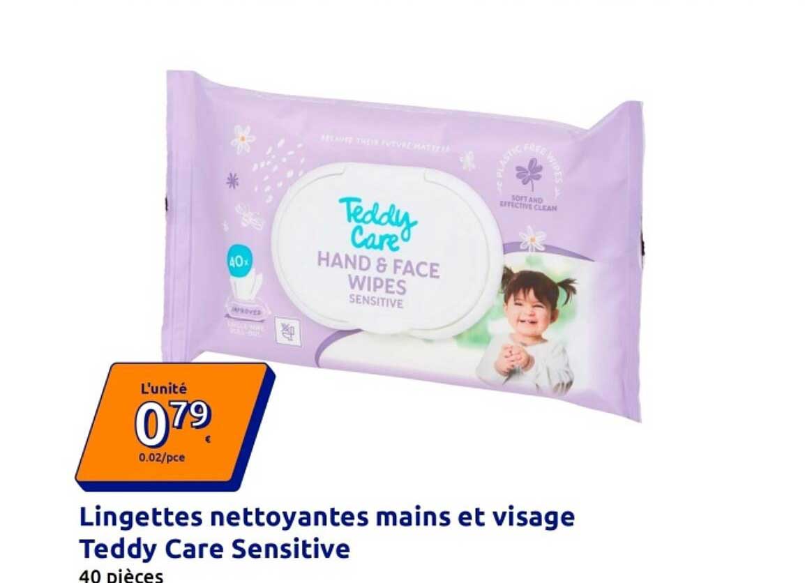 Lingettes nettoyantes mains et visage Teddy Care Sensitive